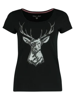 Zillertaler Trachtenwelt Damen T-Shirt "Hirsch", mit Glitzer Schwarz Online