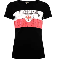 Zillertaler Trachtenwelt Damen T-Shirt "Tirolerland", Schwarz Hot