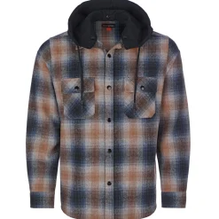 Zillertaler Trachtenwelt Herren Flanellhemd "Karo", mit Kapuze, -Orange Blau Store