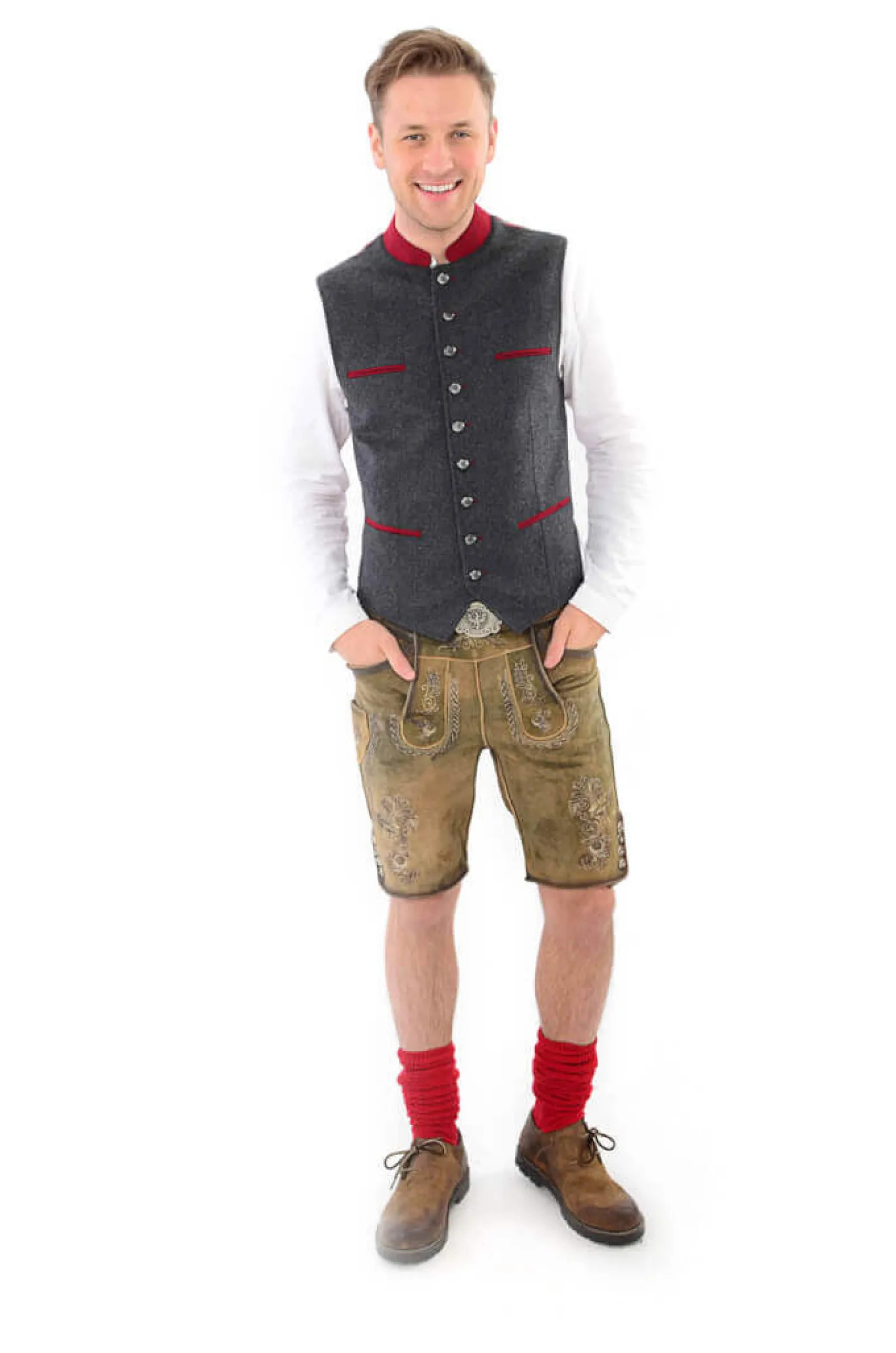 Zillertaler Trachtenwelt Herren Gilet "Tirol", -Rot Grau Cheap