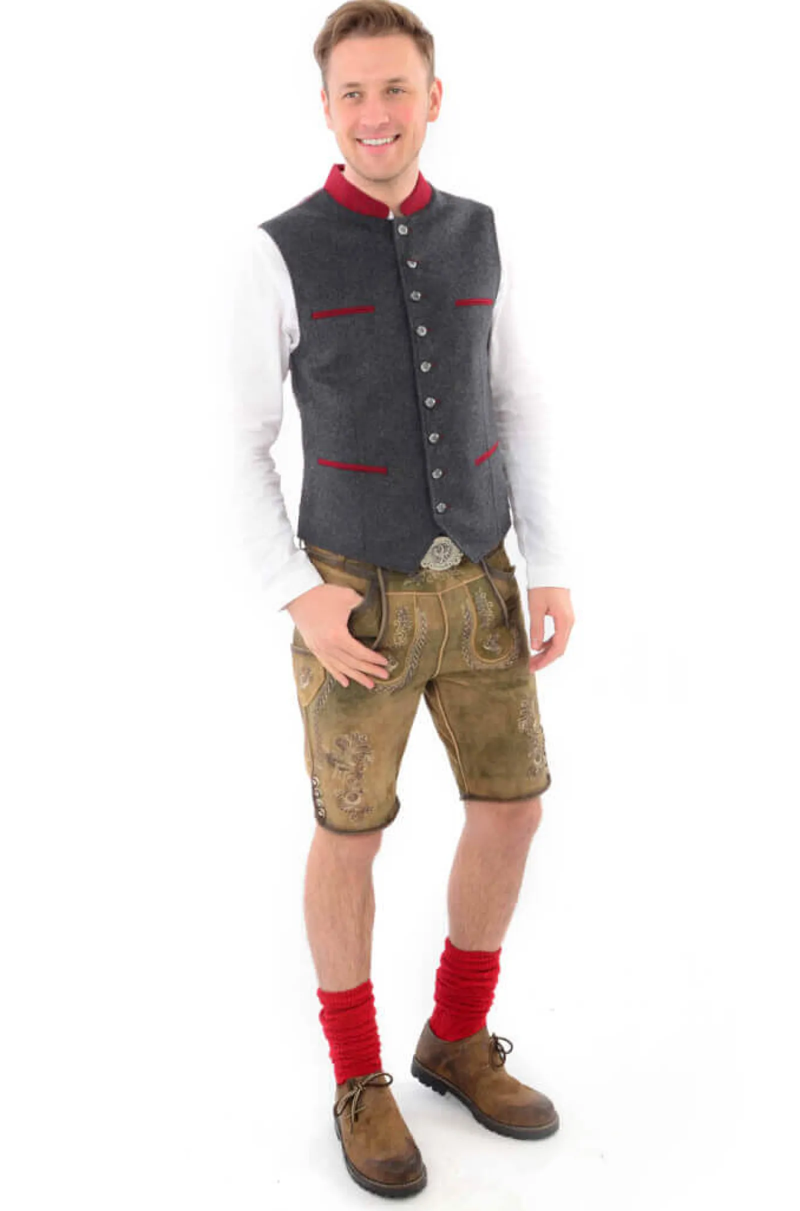 Zillertaler Trachtenwelt Herren Gilet "Tirol", -Rot Grau Cheap