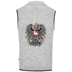 Zillertaler Trachtenwelt Herren Strickfleece Weste "Österreich", Hell Grau Clearance