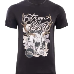 Zillertaler Trachtenwelt Herren T-Shirt "Fetzenschädl", Schwarz Cheap